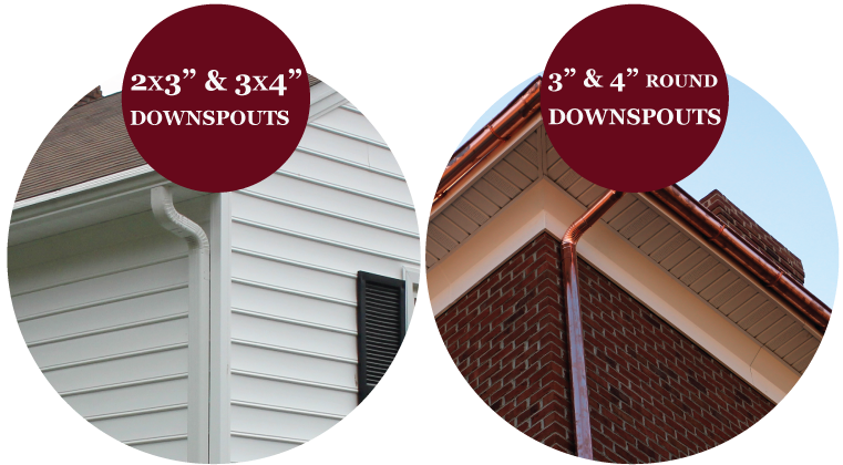 Illustrations comparing rectangular and round downspout styles